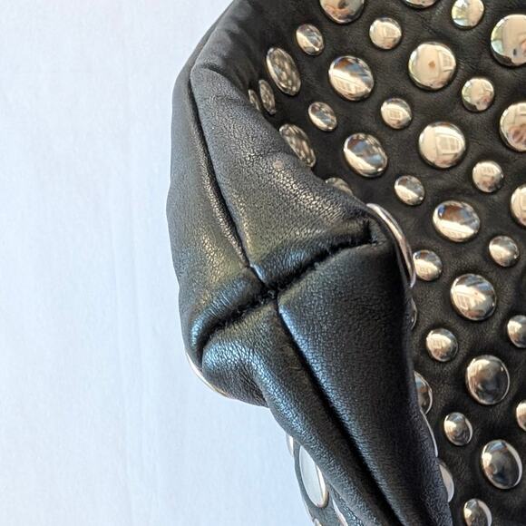 Sonia Rykiel Black Leather Silver Studs Zip Mini Bag Clutch - Picture 7 of 10